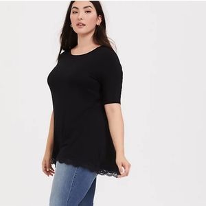 Torrid - SUPER SOFT BLACK LACE TRIM TUNIC TEE